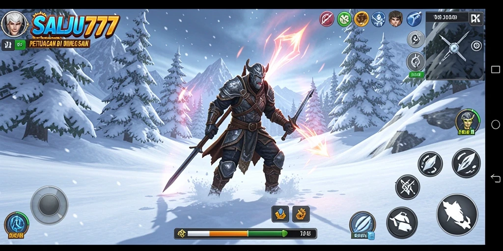 Screenshot gameplay SALJU777 menampilkan petualangan di dunia salju yang menegangkan.