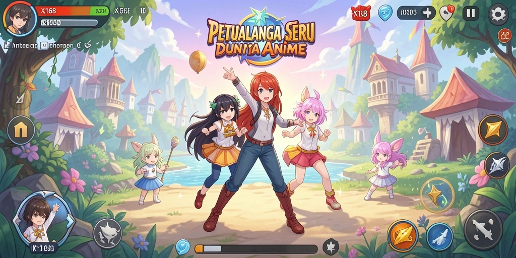 Tangkapan layar utama X168 menunjukkan aksi seru dalam dunia Anime.
